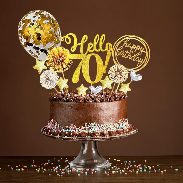 Thumbnail 6 de 24-teilige 70. Geburtstag Tortendeko-Set (Happy Birthday, Kerzen, Glitzerkarton-Topper, Party-Details) in Gold/Silber