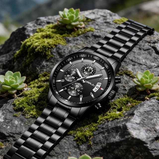 Detalle 2 de CRRJU Herren Chronograph Quarz-Uhr mit Kalender – wasserdichtes Edelstahlarmband im Business-Look