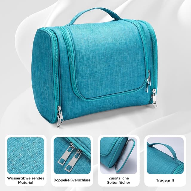 Detalle de Voniobuy Groß Kulturbeutel 4-in-1 mit drehbarem Haken – wasserdichte Kulturtasche zum Aufhängen (27 x 22,5 x 11 cm)