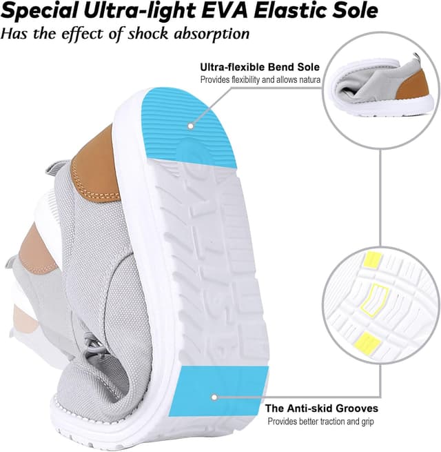 Detalle de ASITVO Men’s Wide Canvas Loafers Slip-On Walking Shoes (Big Size) — Wide Toe Box Comfort