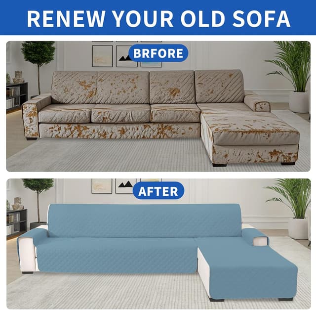 Thumbnail 6 de YSTELLAA copridivano impermeabile 2 posti con penisola, angolare reversibile destra/sinistra, blu chiaro (L 210 cm)