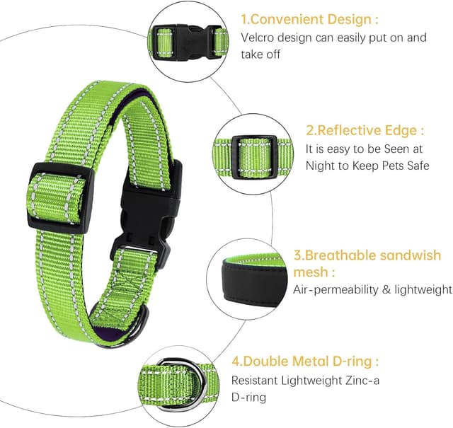 Detalle 2 de HEELE collier pour chien réfléchissant en néoprène rembourré ajustable (XS) – Vert gazon