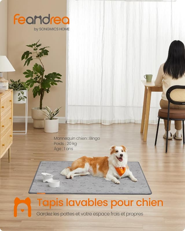Detalle 2 de Feandrea Tapis absorbant lavable pour chien XL 152 x 122 cm (lot de 2) gris tourterelle PTD004G01