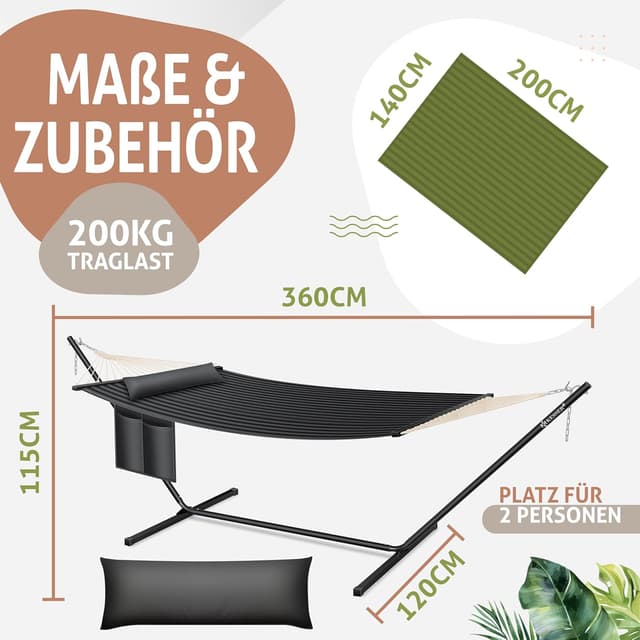 Thumbnail 6 de KESSER® Hängematte Hill mit Gestell, Kissen & Doppel-Hängesessel für 2 Personen (bis 200 kg), Anthrazit