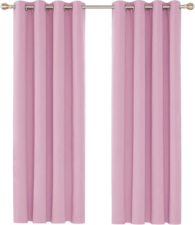 Detalle de Deconovo Eyelet Thermal Blackout Curtains (52" x 84") – Pink, 1 Pair