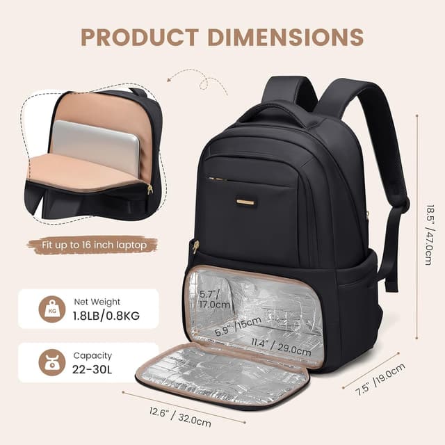 Detalle de GOLF SUPAGS Lunch Rucksack mit 16-Zoll-Laptopfach und isolierter Kühltasche (Lunch Rucksack, 47 x 32 x 14,5 cm)