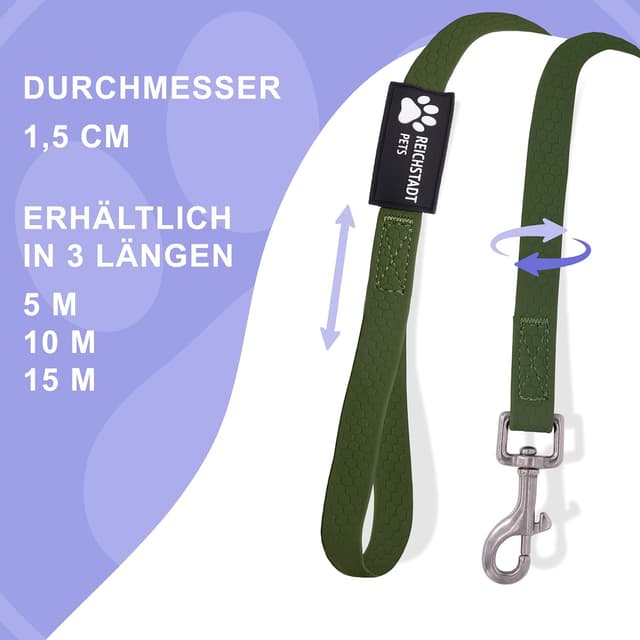 Thumbnail 6 de Reichstadt Pets guinzaglio robusto in PVC impermeabile con moschettone inox 360° – 10 m