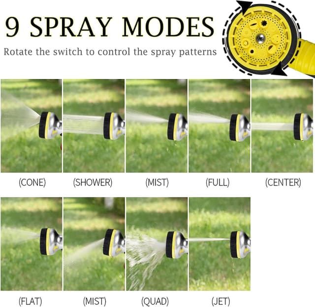 Detalle 2 de Hose Pipe Spray Gun with 9 Adjustable Patterns – Heavy-Duty Metal High Pressure Nozzle (Yellow, 1 Pack)