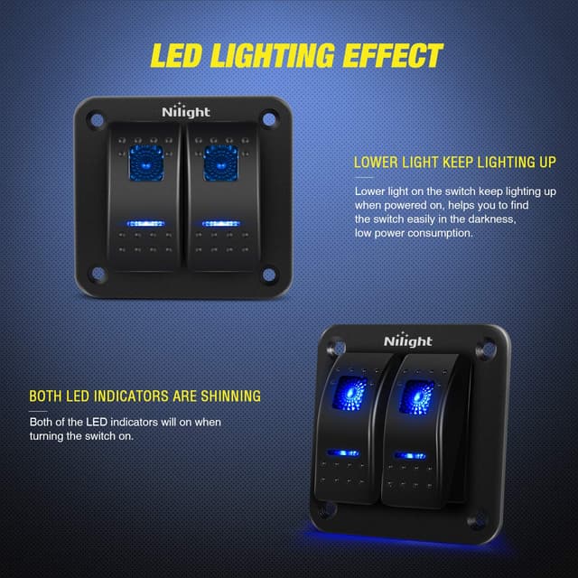 Detalle de Nilight 90106B 2-Gang Rocker Switch Panel (5-Pin) for 12V/24V Vehicles, Marine & ATVs — Blue