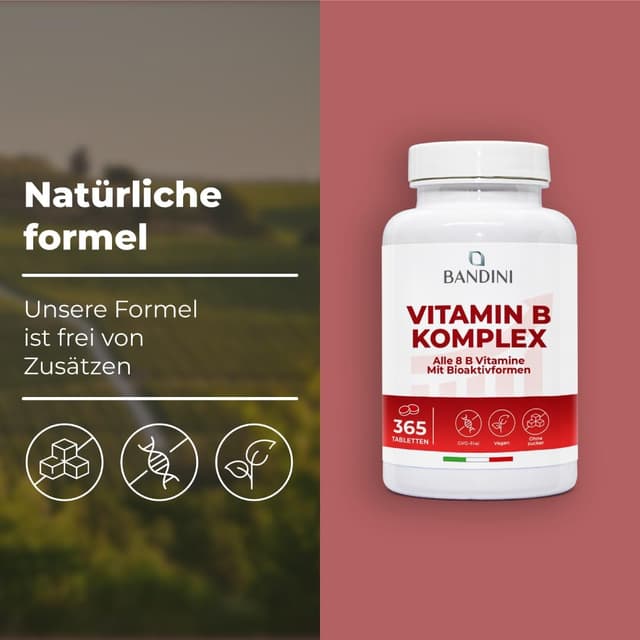 Detalle de Bandini® Vitamin B Komplex hochdosiert – 365 Tabletten (12 Monate), veganer B-Komplex mit 8 B-Vitaminen
