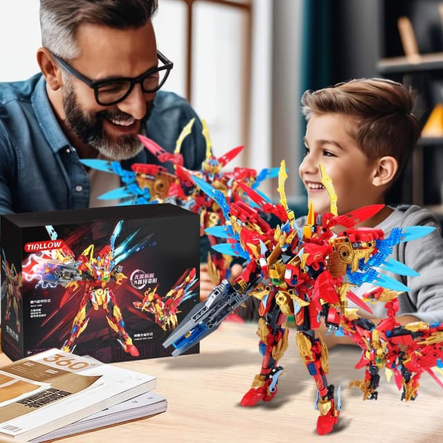 Detalle 1 de TIALLOW Fire Phoenix Mech Sets 2-in-1 Transforming Robot Building Blocks (Vermilion Bird, 531 Pieces)