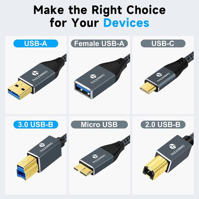 Detalle 2 de Thzzhnno USB 3.0 A to USB B Cable 2M