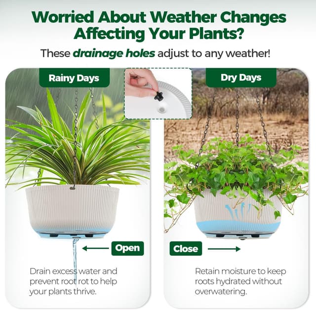 Detalle de T4U set da 2 vasi sospesi da parete da 30 cm (12 pollici) bianchi con foro di drenaggio