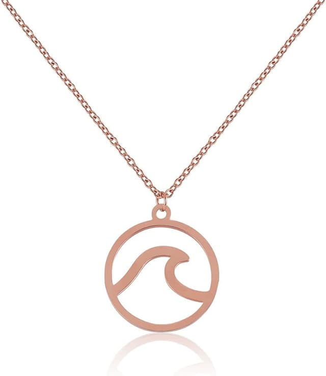 Detalle de GD GOOD.designs Catena Wave da donna: collana surf impermeabile in acciaio inox con ciondolo a onda