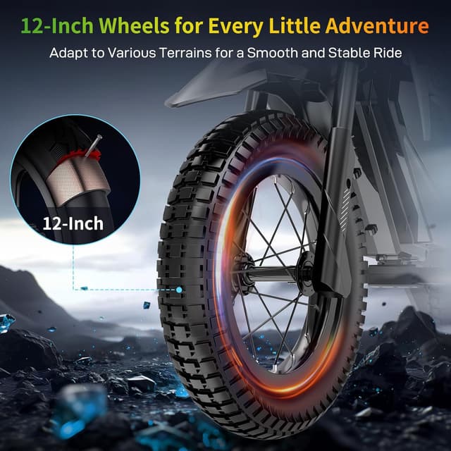 Detalle de EVERCROSS EV13M moto électrique enfant 150 W, 8/16 km/h, frein à disque et autonomie jusqu’à 12 km