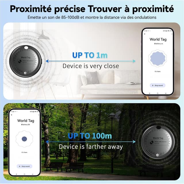 Detalle de Pack de 4 Smart Tag Android Bluetooth Keyfiner (noir) compatibles Google Find Hub, batterie remplaçable