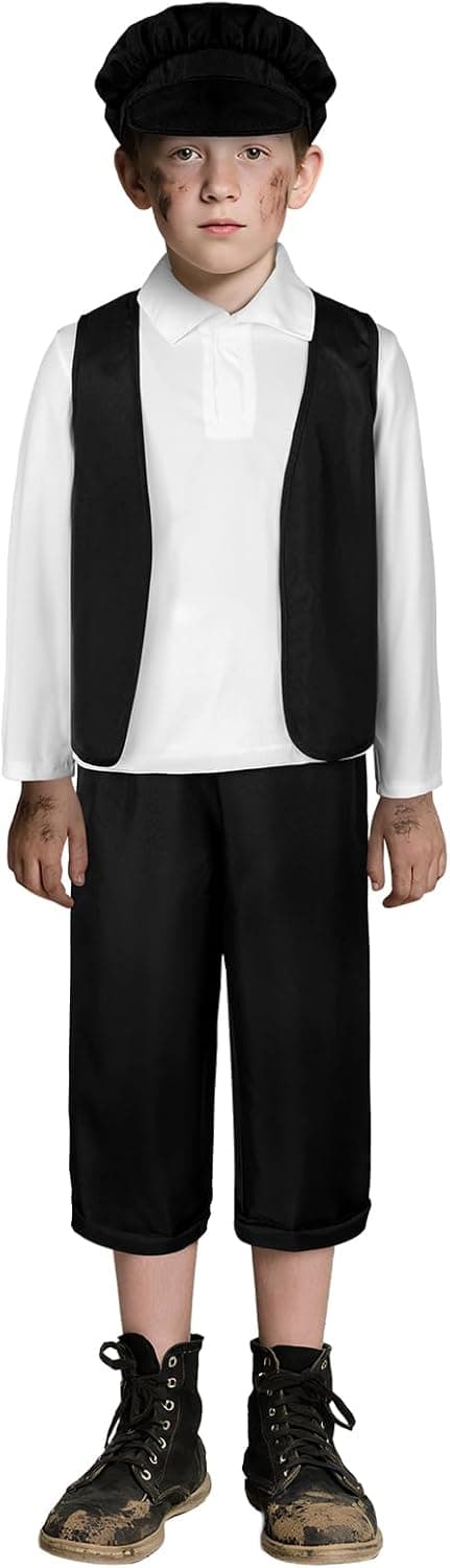Detalle de DiULi Children’s Victorian Boy 4-Piece Costume Set (Vest, Hat, Trousers & Shirt) for World Book Day & School Plays