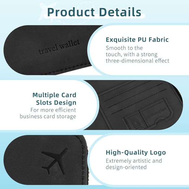 Detalle 2 de Zidoley Passport Holder Travel Wallet RFID Blocking (Black) with Wrist Strap