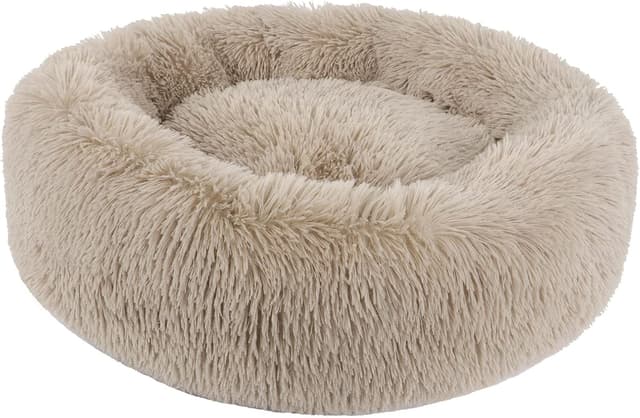 Detalle de BVAGSS Anxiety Dog Bed – Round Plush Donut Bed (40 cm), Light Brown