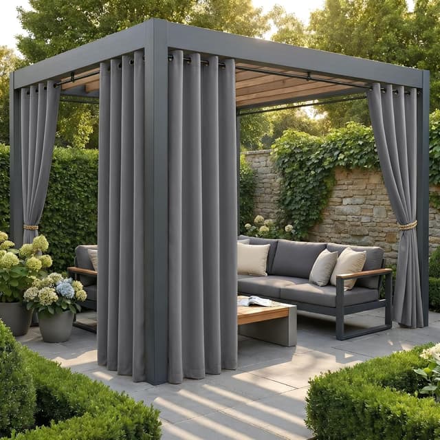 Detalle de PONY DANCE Outdoor-Vorhang wetterfest mit Ösen 4er-Set H 213 x B 132 cm – Grau