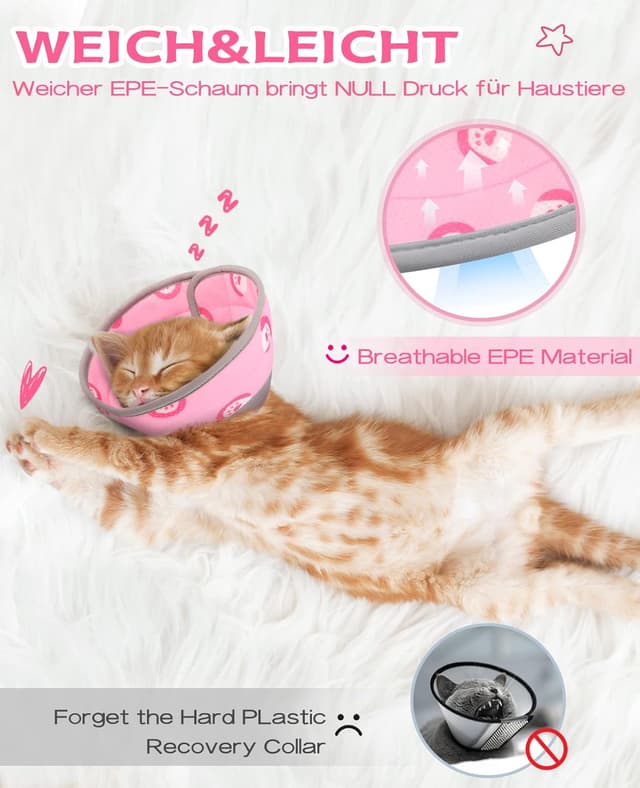 Detalle de Supet Halskrause Katze – einstellbarer weicher Schutzkragen aus EPE (Pink, S)