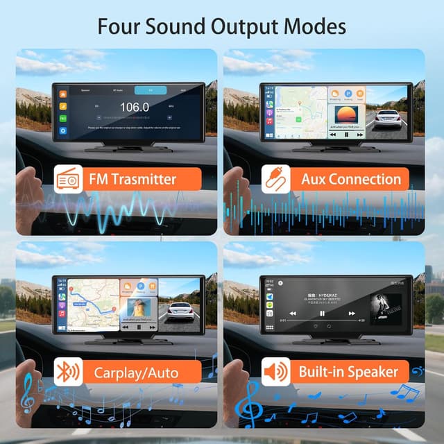 Thumbnail 3 de 11-inch CarPlay Screen with 4K Front & 1080P Rear Camera, Wireless Mirror Link, Mirror/Rear Assist for Android Auto & CarPlay