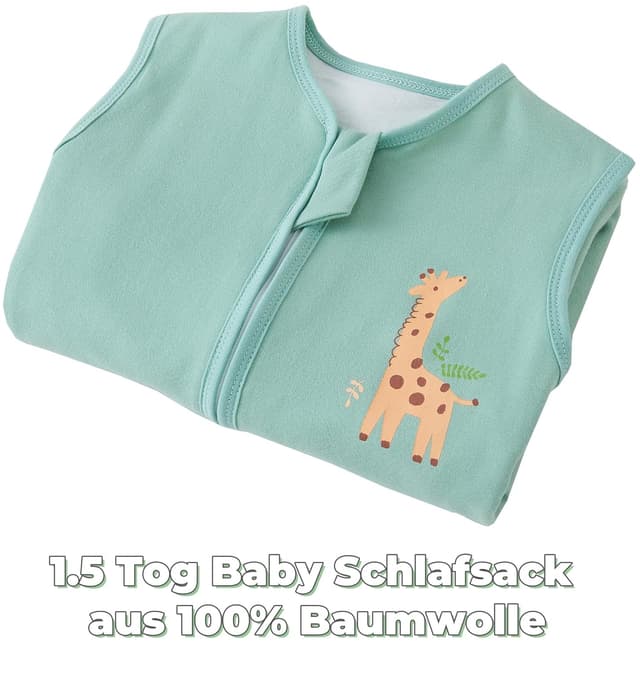 Detalle de Chilsuessy Baby-Schlafsack mit Beinen 1,5 Tog, 100% Baumwolle (Grün), 100 cm für 105–115 cm