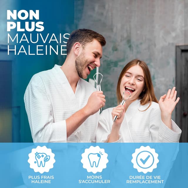 Detalle de HOKIN gratte-langue en acier inoxydable pour adultes (2 pièces) : nettoyeur d’hygiène buccale