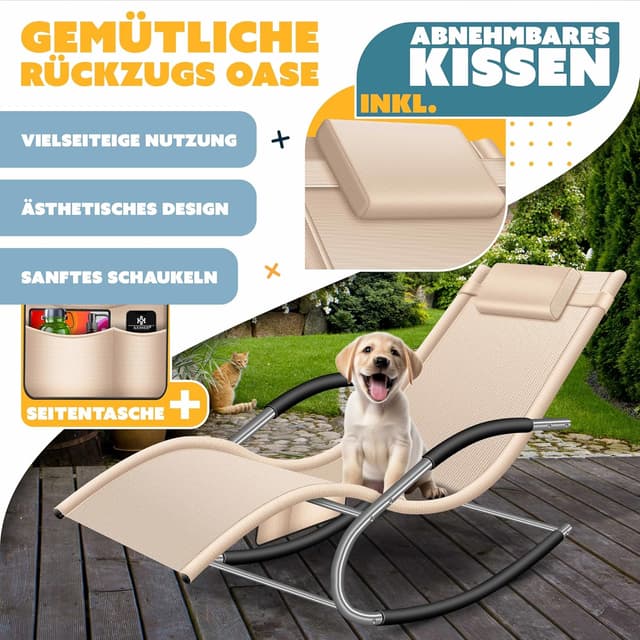 Thumbnail 6 de KESSER® Sonnenliege Relaxliege Schwungliege Gartenliege mit Seitentasche (beige) – belastbar bis 150 kg