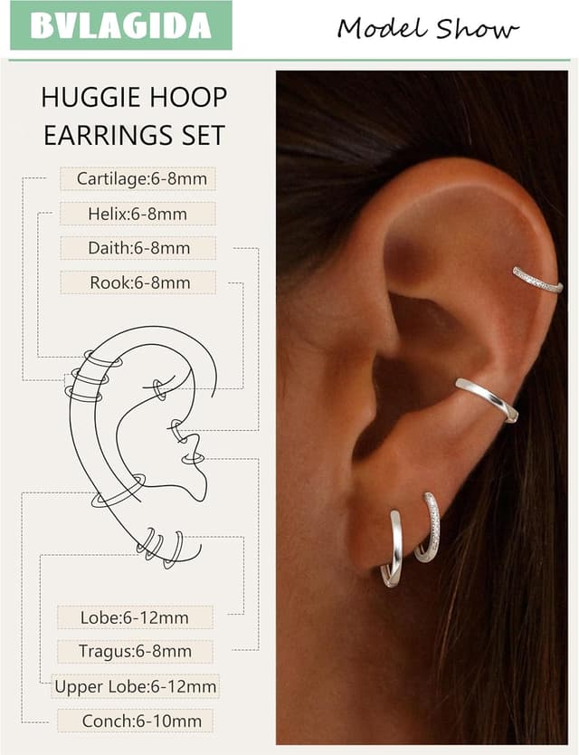 Detalle de BVLAGIDA 4 paires de créoles en argent 925 (argent/or) — hypoallergéniques pour plusieurs piercings