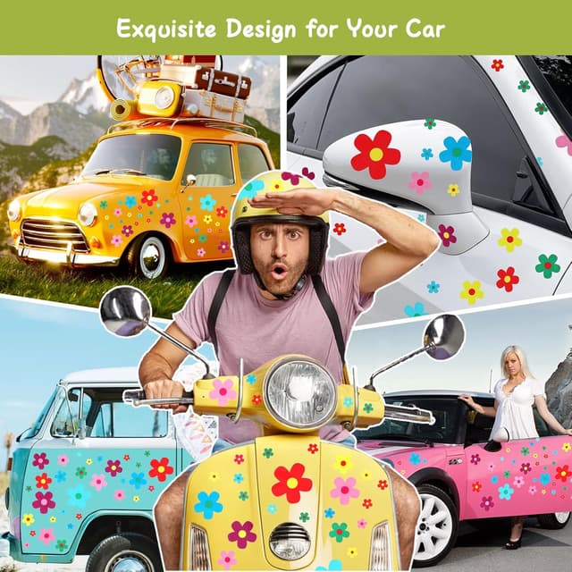 Detalle de 350 PCS Flowers Car Decals – waterproof floral vinyl stickers for car windows, doors, hoods & more