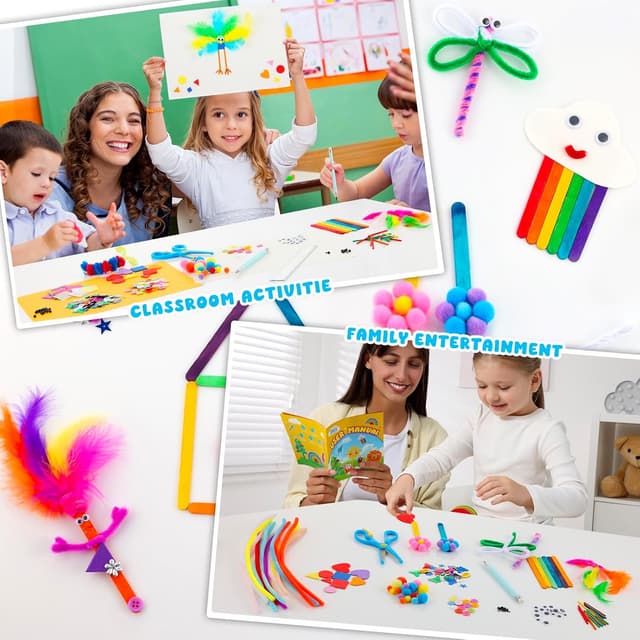 Detalle de Zefy Kinder-Bastelset „3200+ Stück“ (4–12 Jahre) mit 12 Basteldesigns – Bastelkoffer mit Zubehör