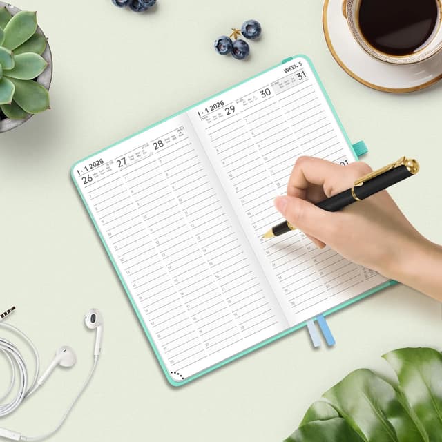 Thumbnail 6 de FEKSINO Agenda 2026 settimanale tascabile A6 marrone (18 x 9,8 cm) con pagine appunti