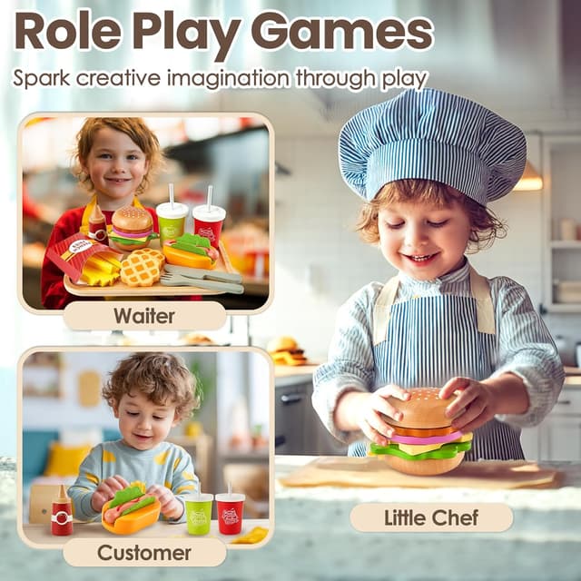 Detalle de BUYGER Wooden Fast Food Set for Kids