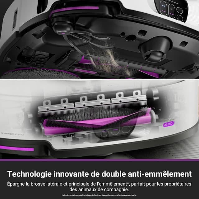 Detalle de EUREKA J15 Max Ultra – Robot aspirateur laveur avec station autonettoyante, serpillière chauffée et brosse latérale extensible