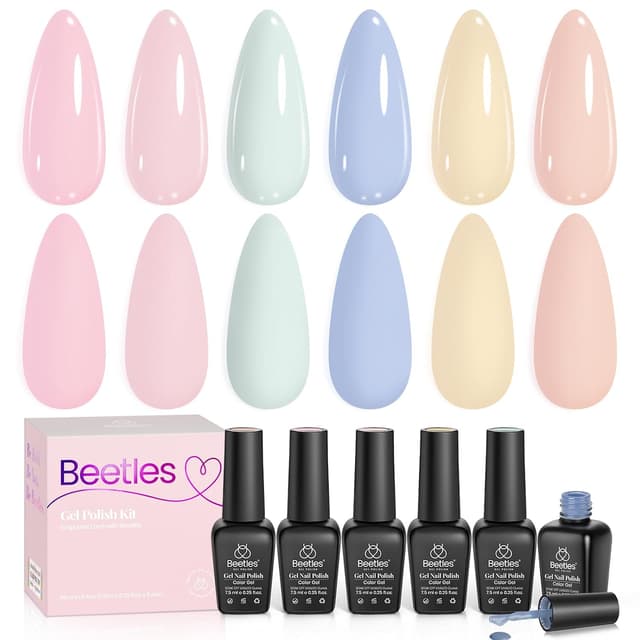 Detalle de beetles Pastel Gel Polish Set (Soft Echo Collection) — 6 UV Gel Shades for Spring, Easter & Macaron Nails