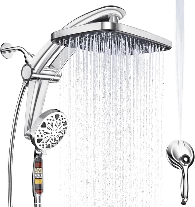 Detalle de Magnetic Dual Rain Shower Heads Combo with Handheld High-Pressure Spray, Adjustable Rain Angle, Magnetic Dock