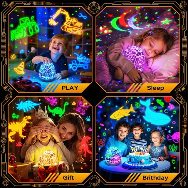 Detalle 2 de PIKOY Excavator Toys for Boys 3-5: Dino Egg Night Light Projector with 15 Sounds, 6 Films, and Remote