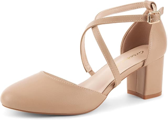 Detalle de Greatonu Women’s Low Block Heeled Dress Pumps with Cross Strap (2.5-Inch Heel)