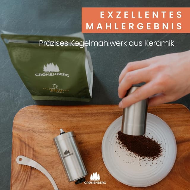 Detalle de Groenenberg manuelle Kaffeemühle aus Edelstahl mit stufenlos einstellbarem Kegelmahlwerk