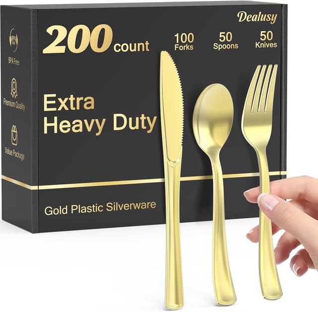 Imagen de Dealusy 200 Count Gold Plastic Silverware Set en OfertitasTOP