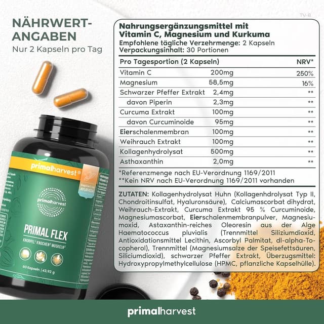 Detalle 2 de Primal Harvest Gelenk Aktiv Plus 60 Kapseln Gelenkpräparat 💊