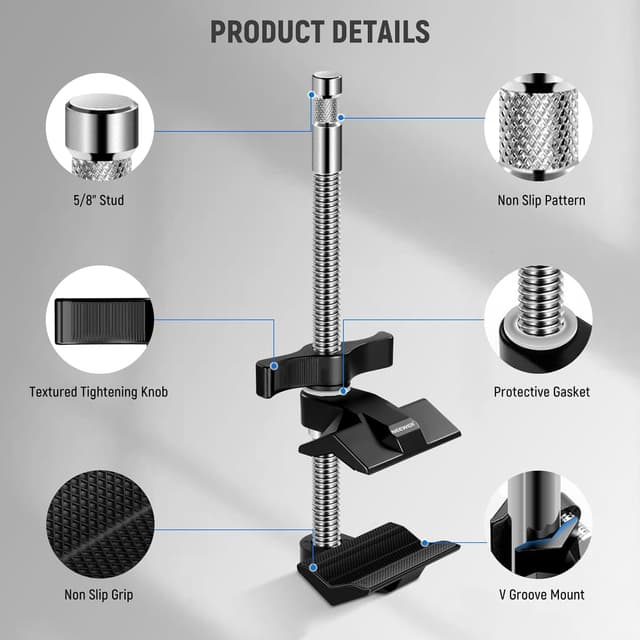 Detalle 2 de NEEWER 9" End Jaw Grip with 5/8" Stud (UA041) for C Stand and tubular mounts