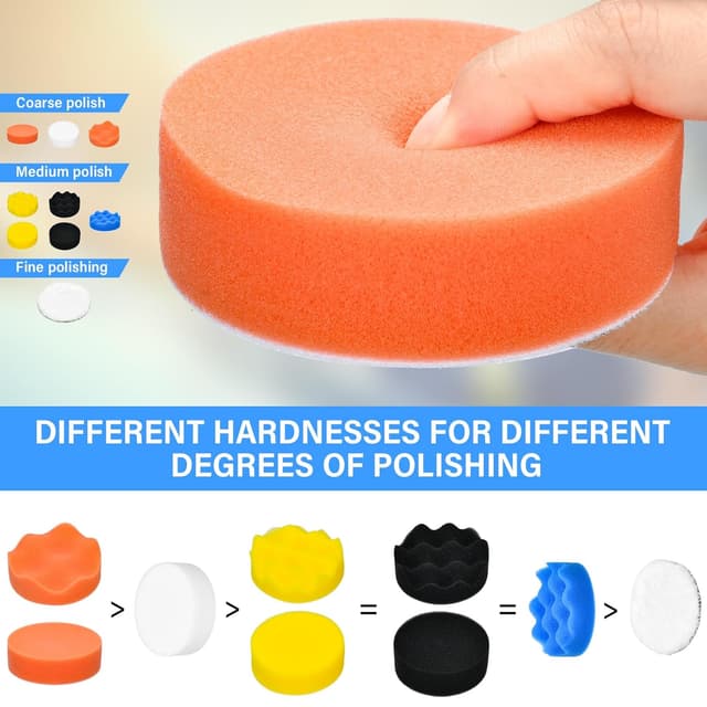 Detalle de JOYSAL kit lucidatura auto con 23 spugne e tampone 80 mm per lucidatura e cera