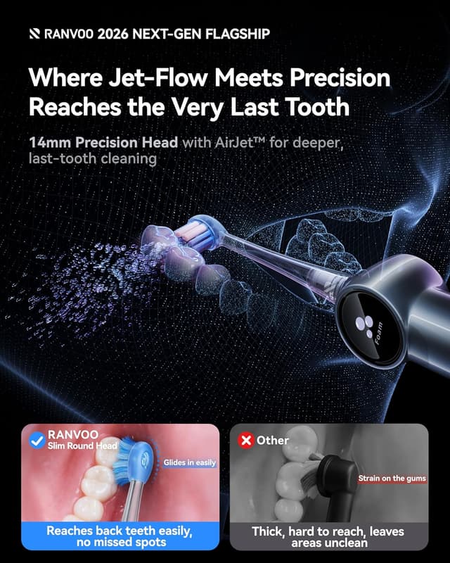 Detalle 2 de RANVOO AirJet X5 Sonic Electric Toothbrush (AirJet Jet-Flow, 60-Day Battery, 3 Pro Brush Heads) in Space Gray