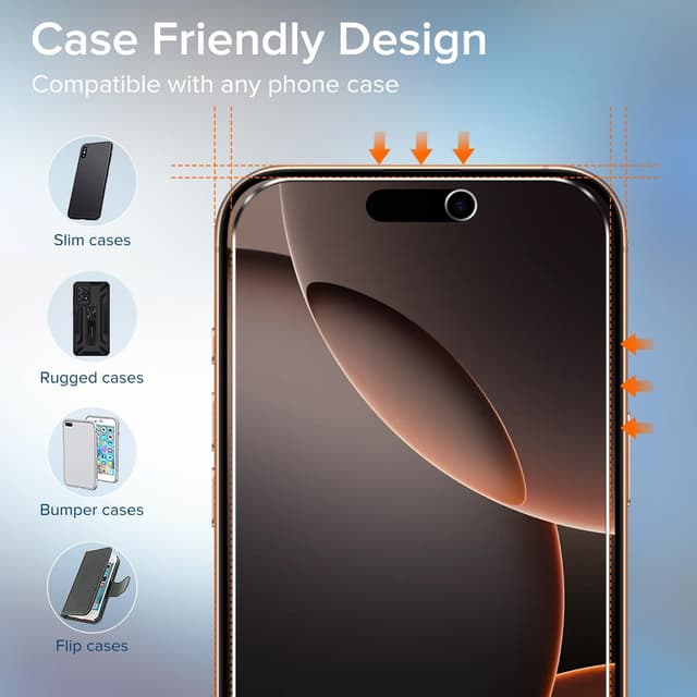 Detalle de ivoler 2-Pack Privacy Screen Protector for iPhone 16 Pro 6.3 inch (Anti-Spy) — black edge tempered glass