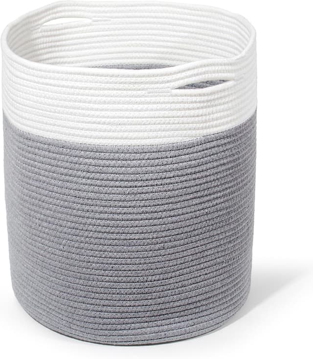 Detalle de SYLANDO Waschekorb aus Baumwollseil mit Griff, 32 l – grau (D34 × H40 cm)