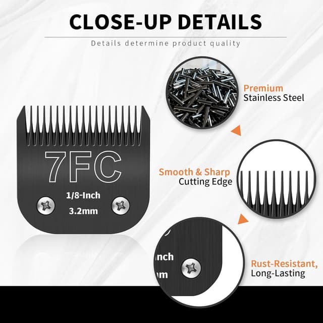 Detalle de ZATEIRL Confezione da 3 lame 7FC staccabili in acciaio 1/8 pollici (3,2 mm), compatibile con Andis, Oster A5, Wahl KM-10, Moser, Heiniger – Nero