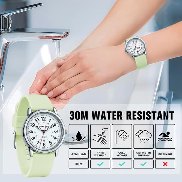 Detalle de PINDOWS Analoge Quarzarmbanduhr mit Silikonband – leuchtendes Zifferblatt, wasserfest bis 50 m