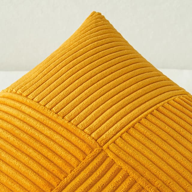 Detalle 2 de MIULEE 2er Set Herbst Kissenbezug 30x50 cm in Gelb (Kord) – Patchwork-Design